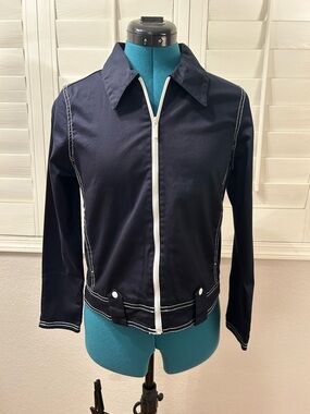 Y2K BLAST Zip Jacket Petite Small Blue and Contrast Stitch 2000s Indie Moto